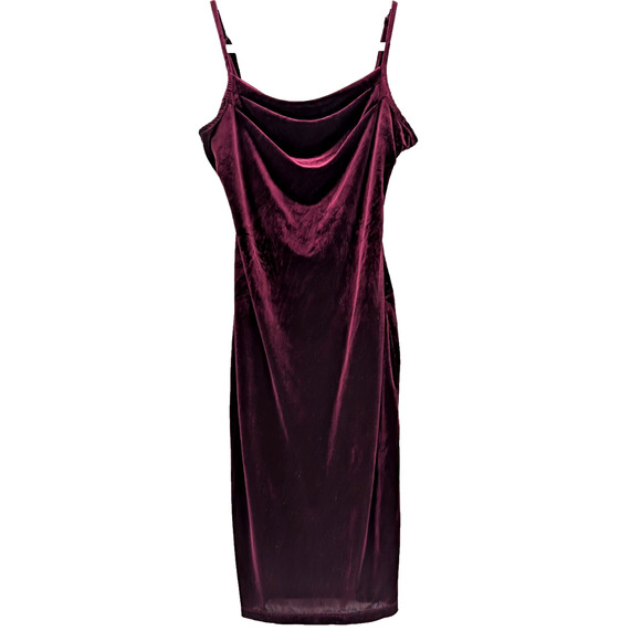 1 State Burgundy Port Velvet Bias Cut Cowl Neck Midi Slip Dress Y2K Glam Medium - Picture 4 of 13